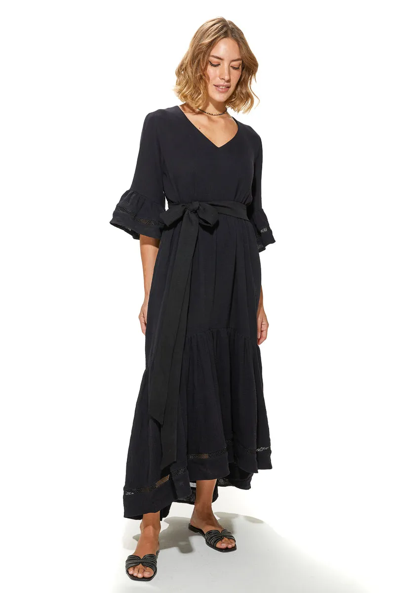 Masa Crinkled Cotton Tiered Dress