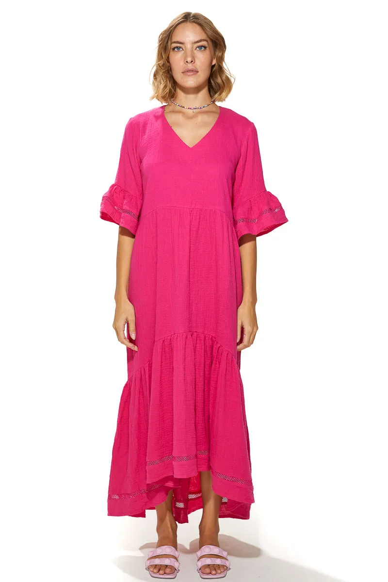 Masa Crinkled Cotton Tiered Dress