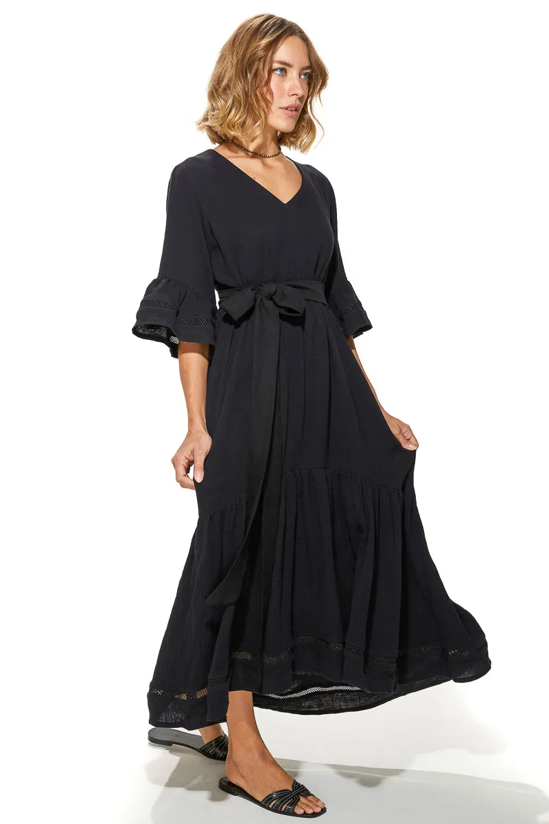 Masa Crinkled Cotton Tiered Dress