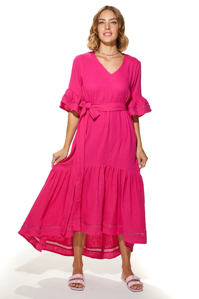 Masa Crinkled Cotton Tiered Dress