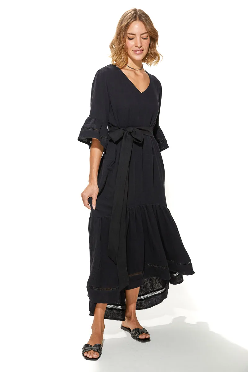 Masa Crinkled Cotton Tiered Dress