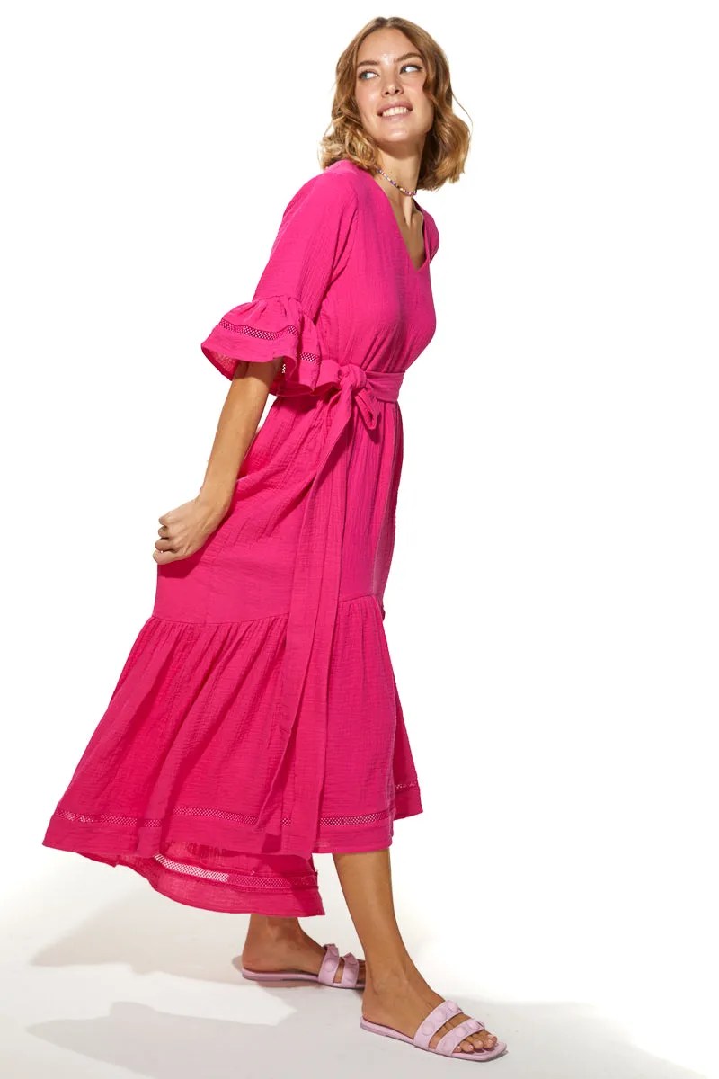 Masa Crinkled Cotton Tiered Dress