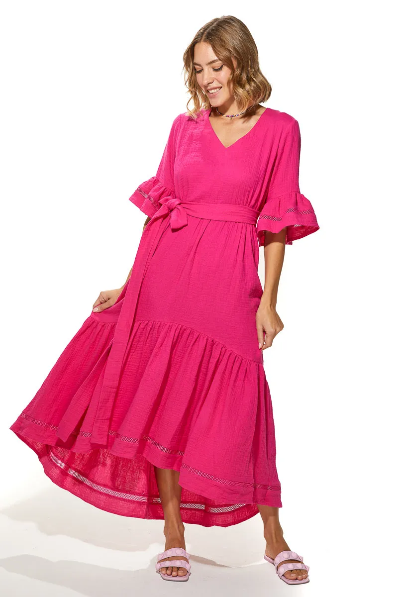 Masa Crinkled Cotton Tiered Dress