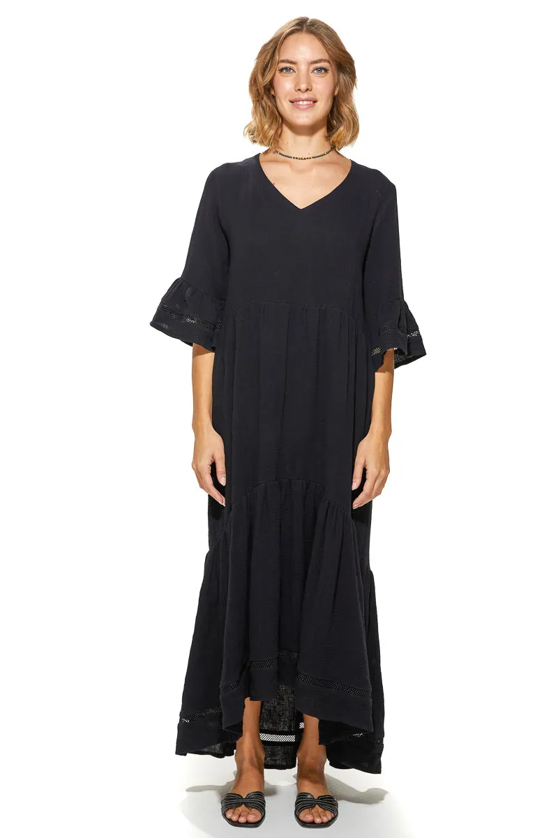 Masa Crinkled Cotton Tiered Dress