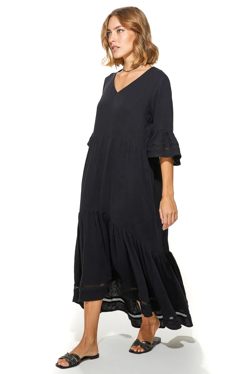 Masa Crinkled Cotton Tiered Dress