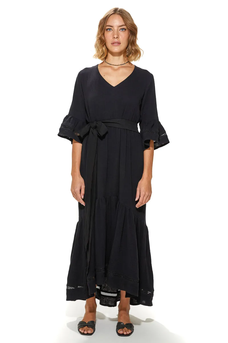 Masa Crinkled Cotton Tiered Dress
