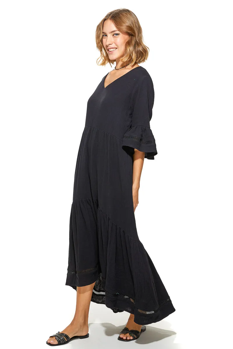 Masa Crinkled Cotton Tiered Dress