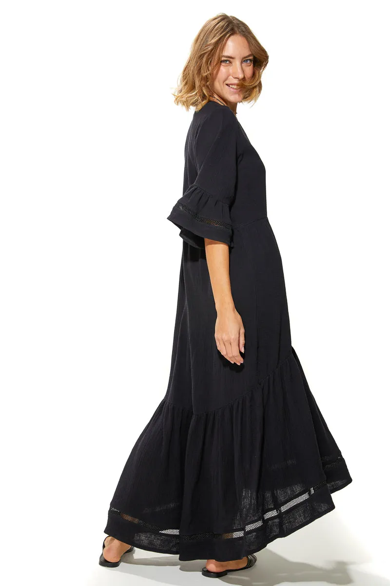 Masa Crinkled Cotton Tiered Dress