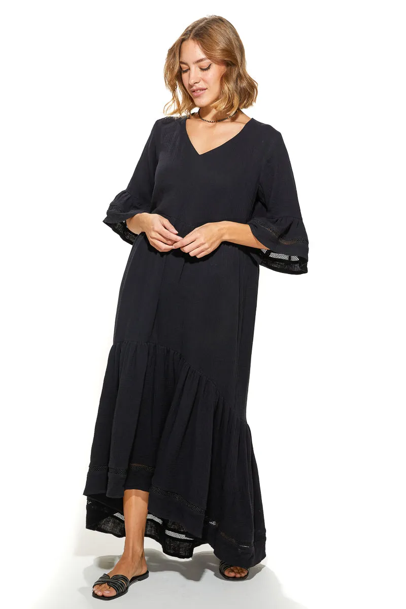 Masa Crinkled Cotton Tiered Dress