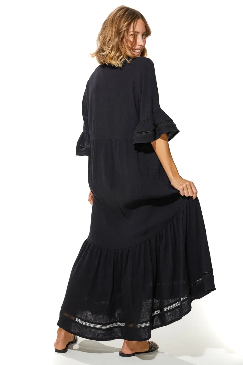 Masa Crinkled Cotton Tiered Dress