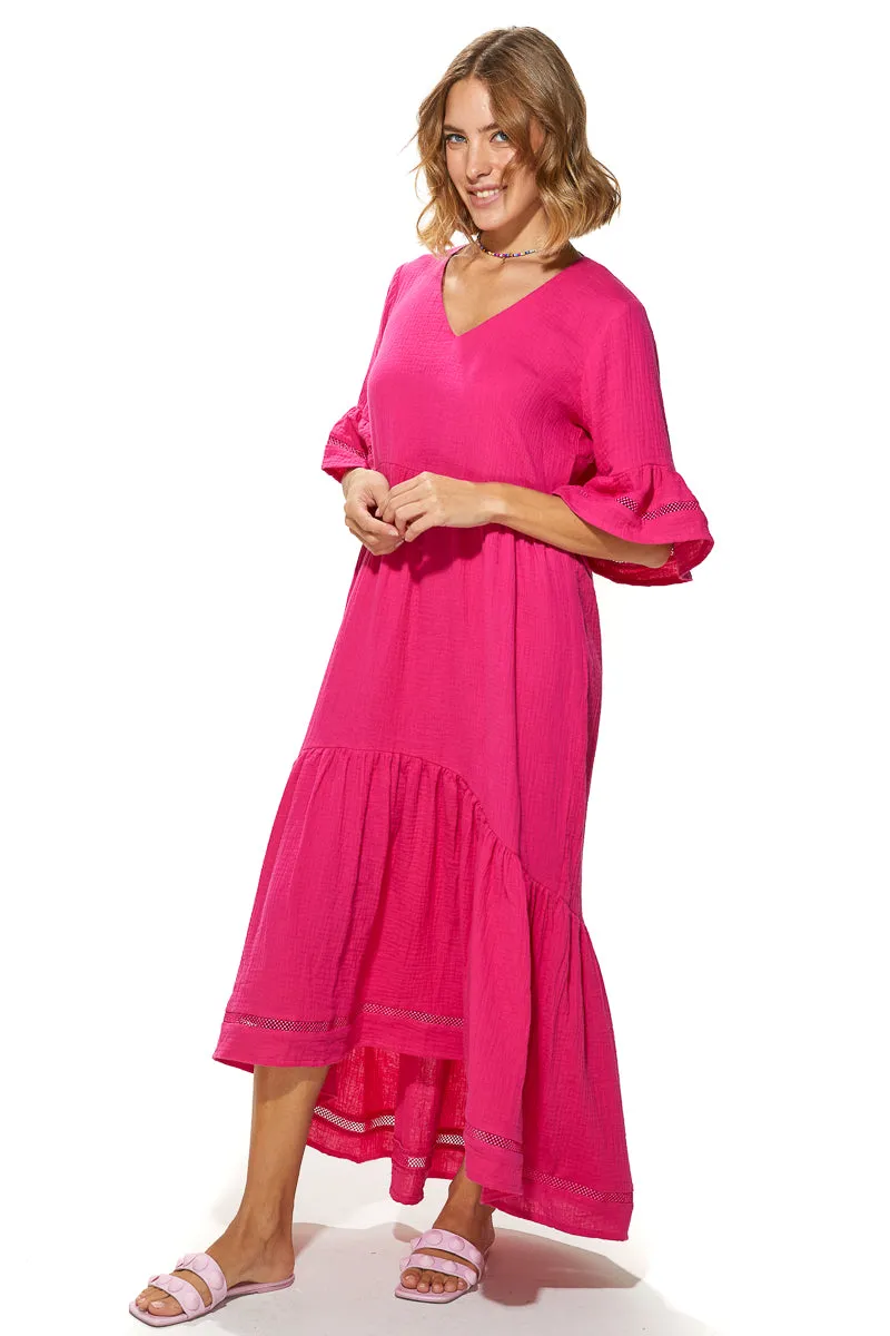Masa Crinkled Cotton Tiered Dress