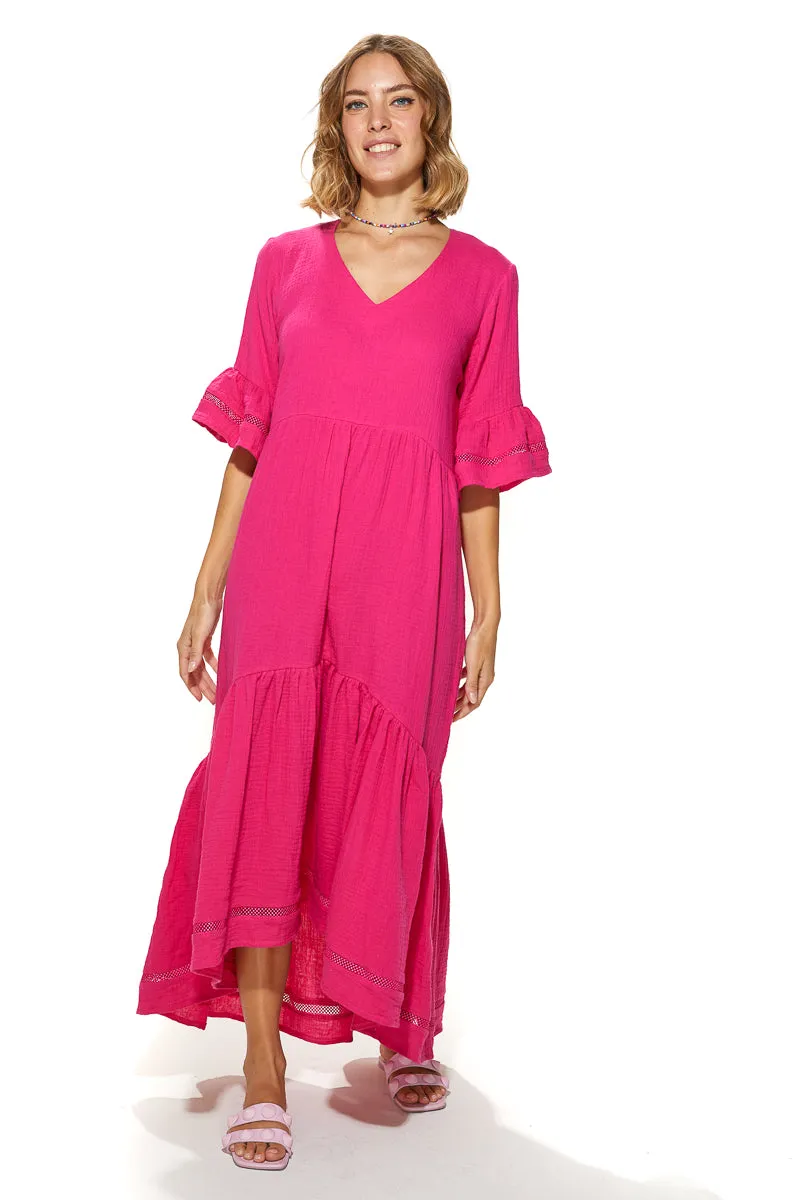 Masa Crinkled Cotton Tiered Dress