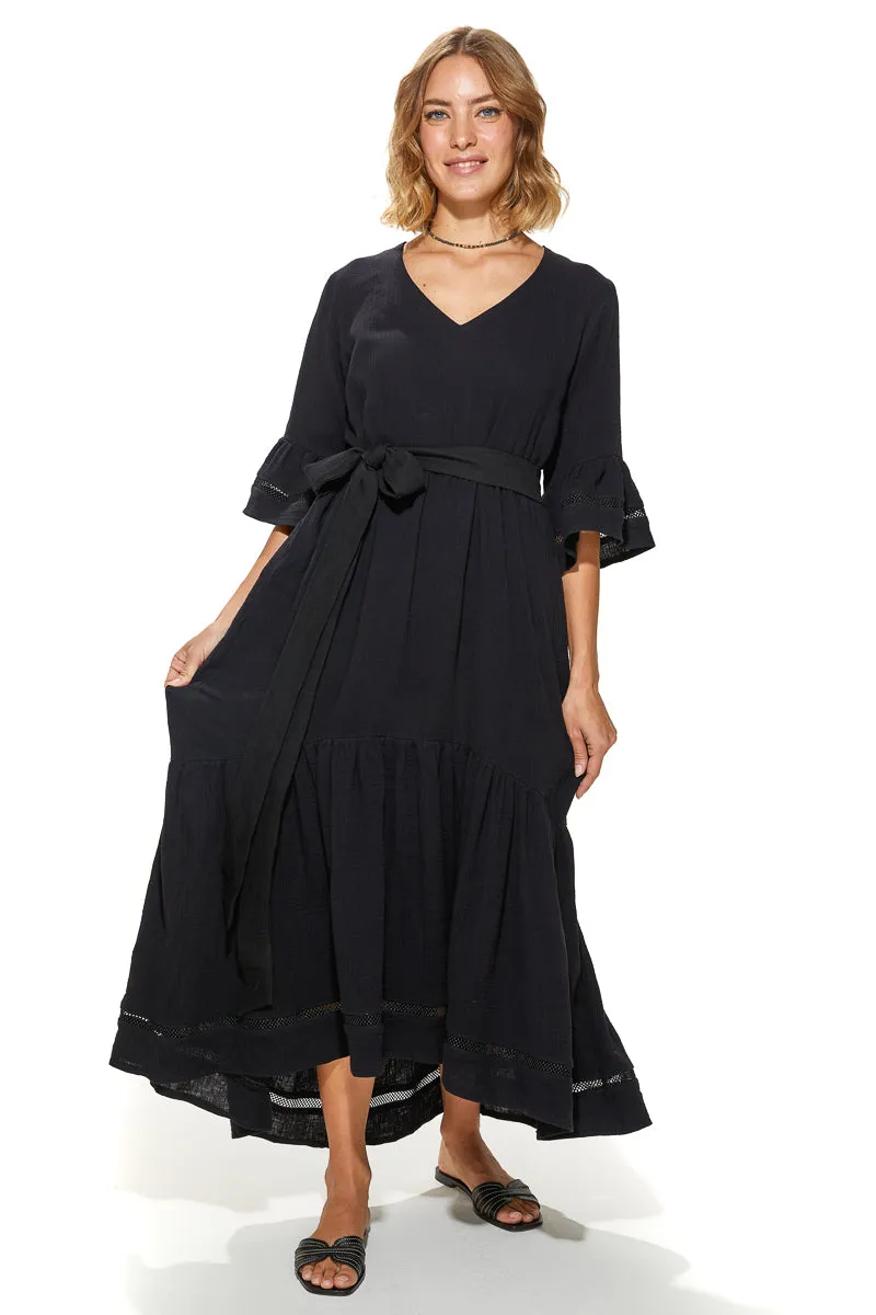 Masa Crinkled Cotton Tiered Dress