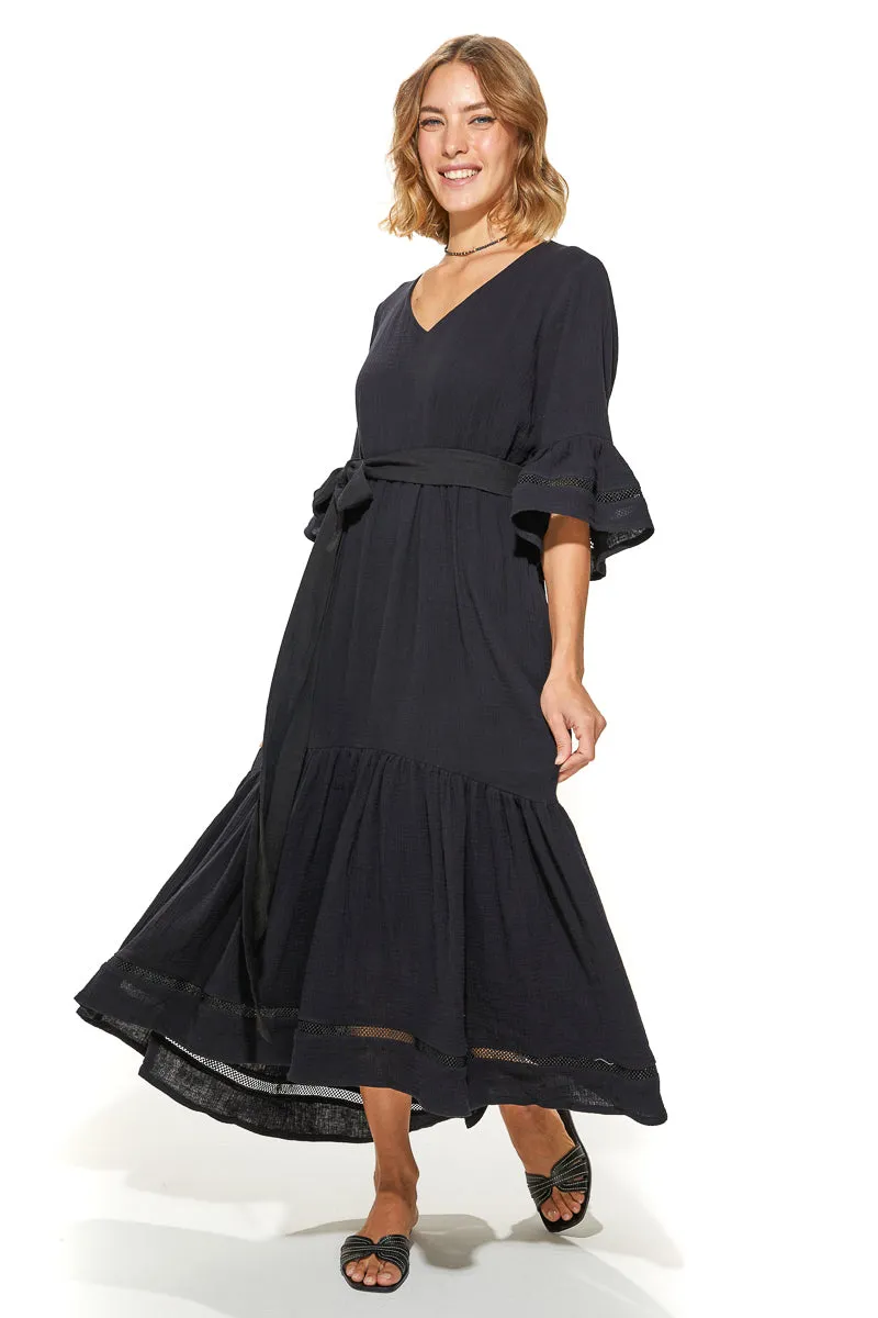 Masa Crinkled Cotton Tiered Dress