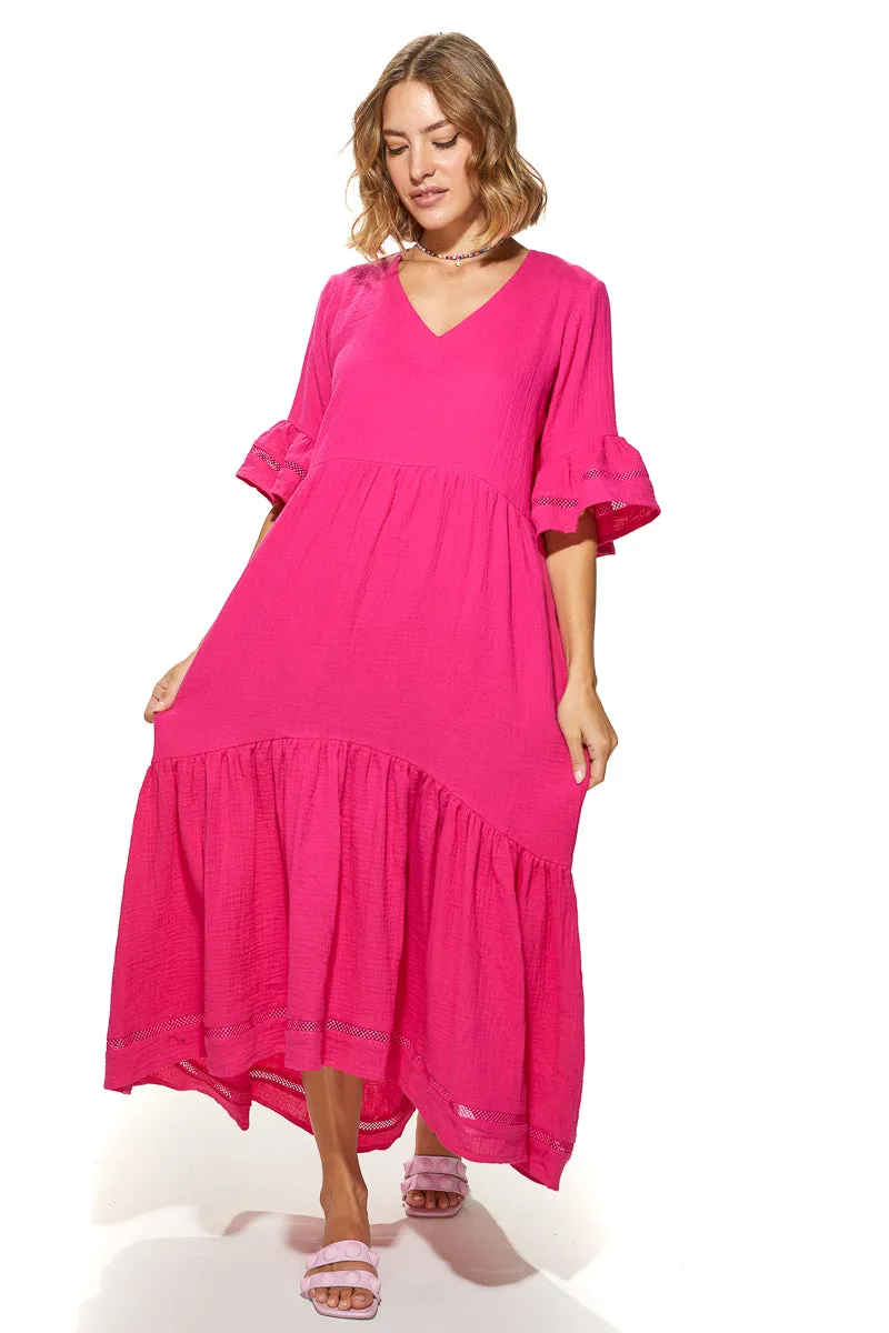 Masa Crinkled Cotton Tiered Dress