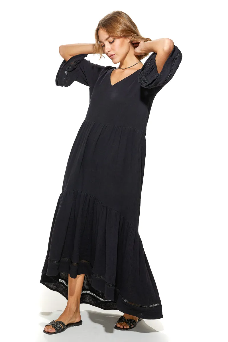 Masa Crinkled Cotton Tiered Dress