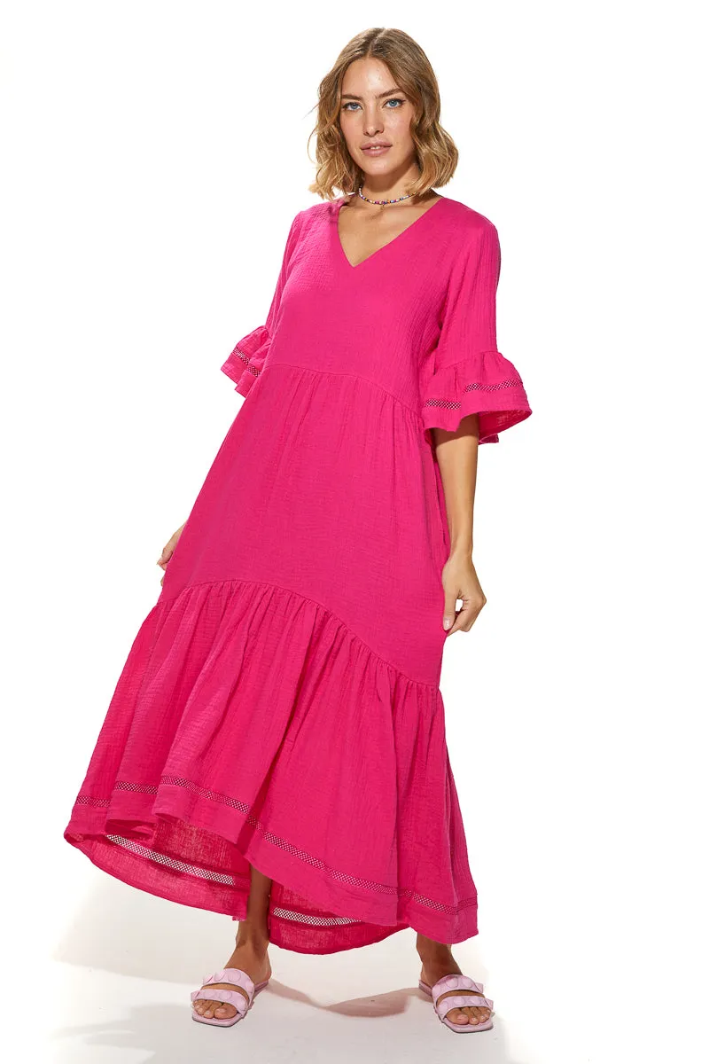 Masa Crinkled Cotton Tiered Dress
