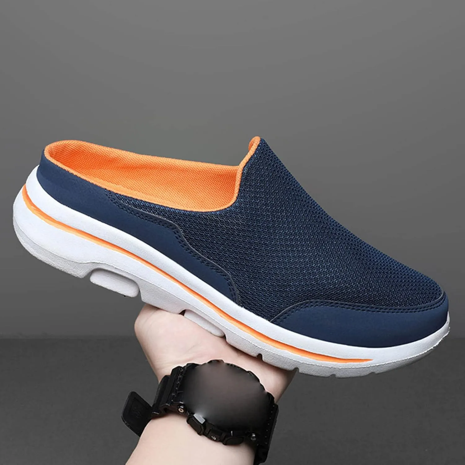 Men Slip on Walking Shoes Comfy Knitted Memory Foam Breathable Mesh Fashion Sneakers Non Slip Arch Support Vacation Training Gym Shoes Wide Width