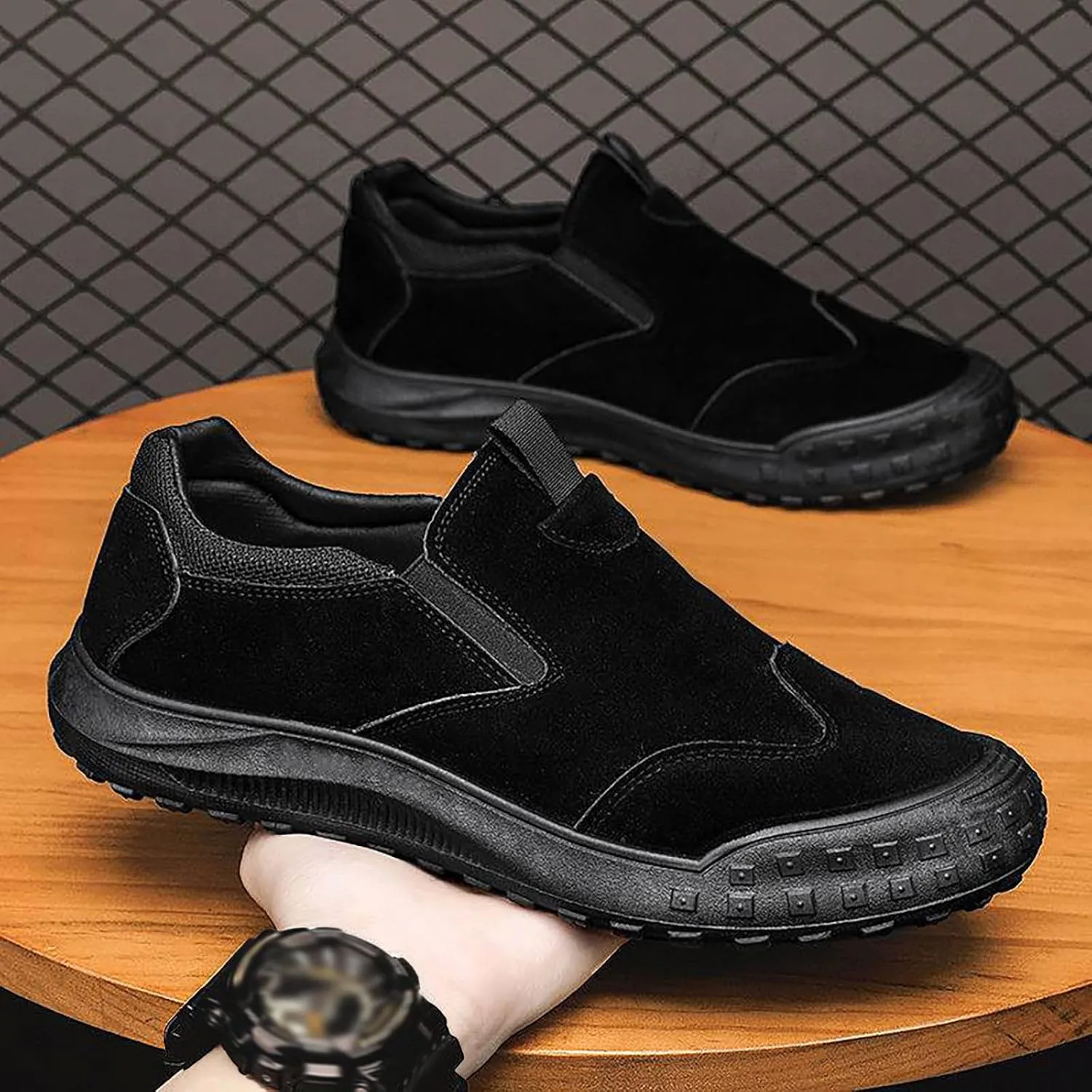 Men's Slip on Walking Shoes Casual Dressy PU Leather Memory Foam Breathable Fashion Sneakers Non Slip Arch Support Vacation Training Gym Shoes Wide Width