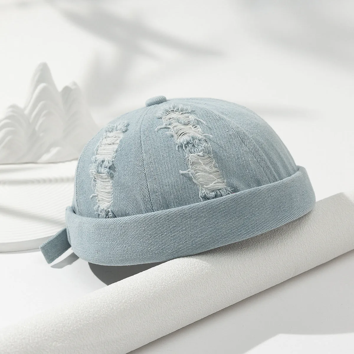Men's Street Fashion Wash Denim Cap With Holes