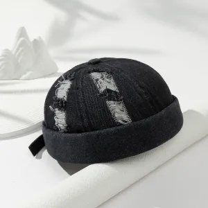 Men's Street Fashion Wash Denim Cap With Holes