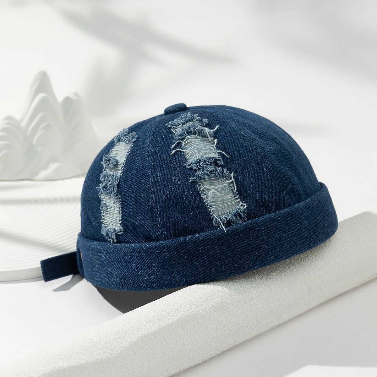 Men's Street Fashion Wash Denim Cap With Holes