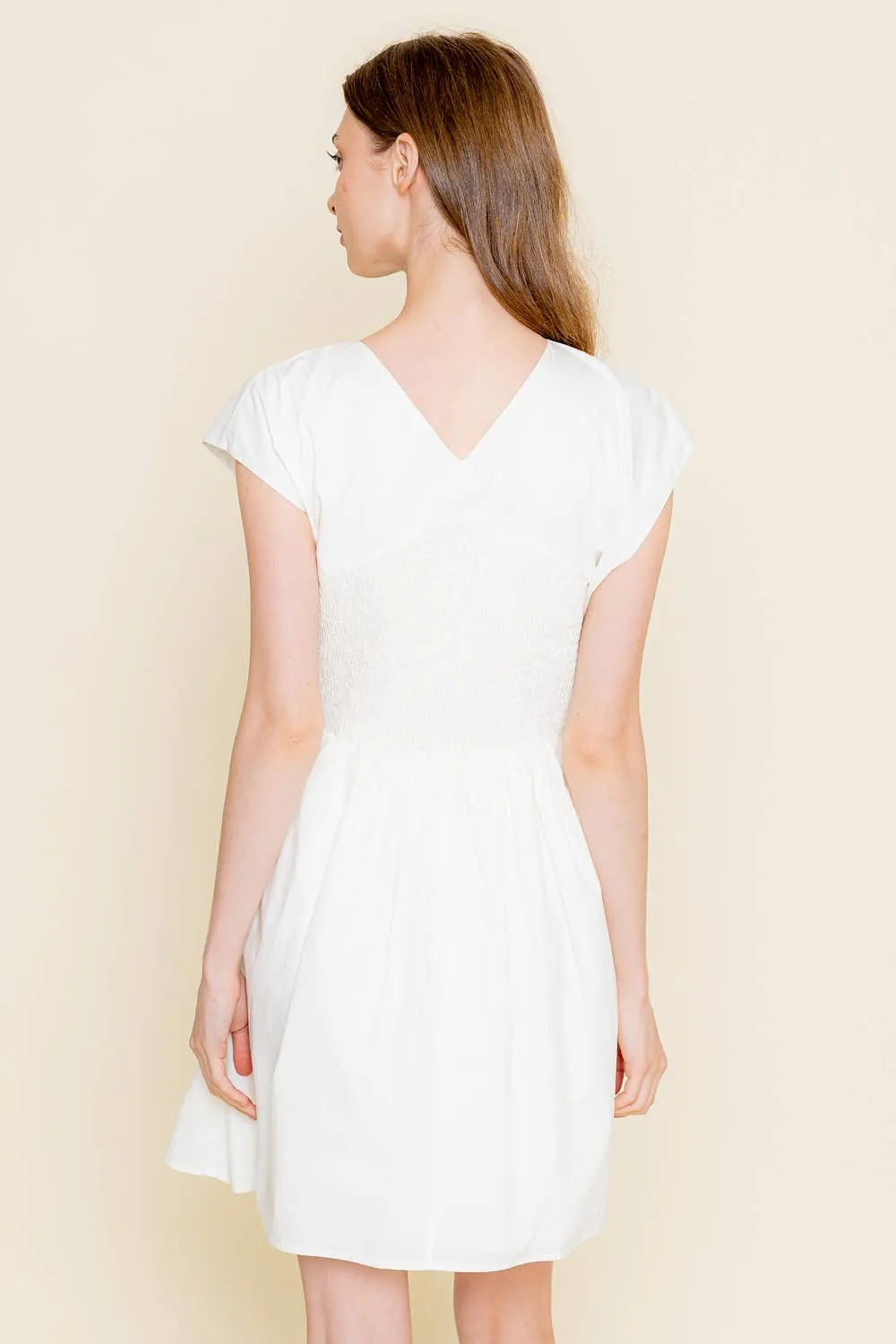 MINIMALIST SMOCK WAIST FRONT TWIST MINI DRESS