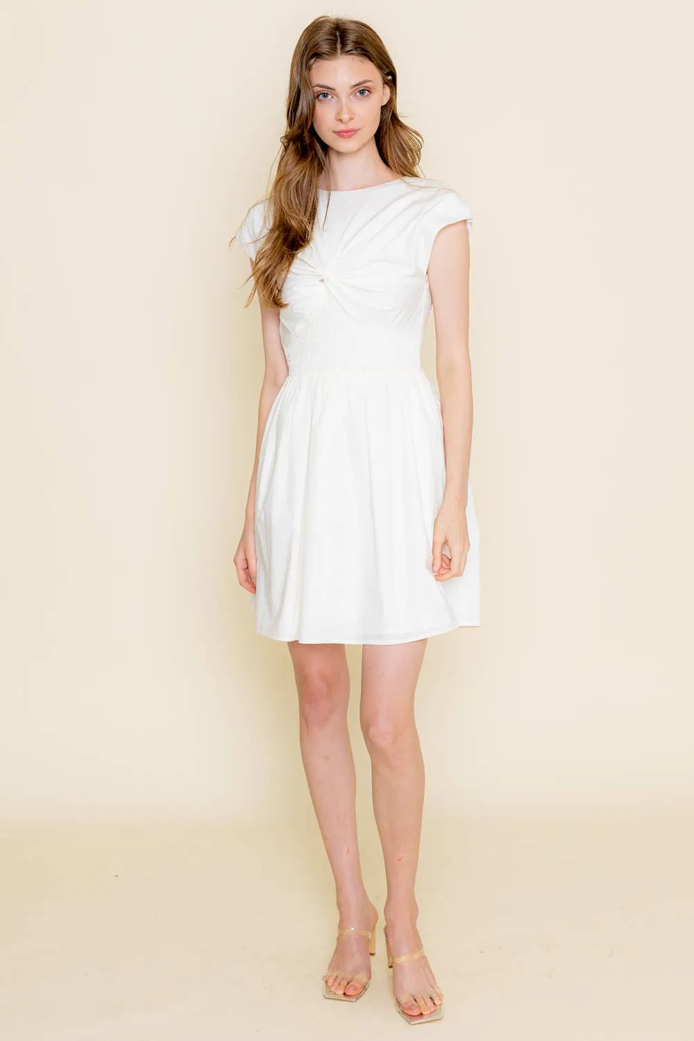 MINIMALIST SMOCK WAIST FRONT TWIST MINI DRESS
