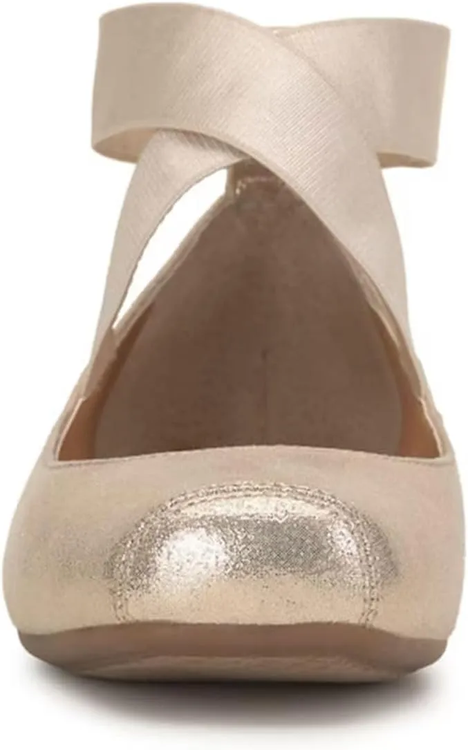 miss left Women's Stretchy Crisscross Strap Ballerina Flats Closed Square Toe Slip On Comfy Dance Party Shoe Size 4-16 US