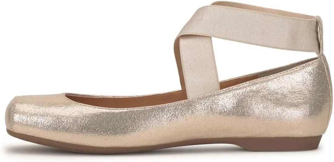 miss left Women's Stretchy Crisscross Strap Ballerina Flats Closed Square Toe Slip On Comfy Dance Party Shoe Size 4-16 US