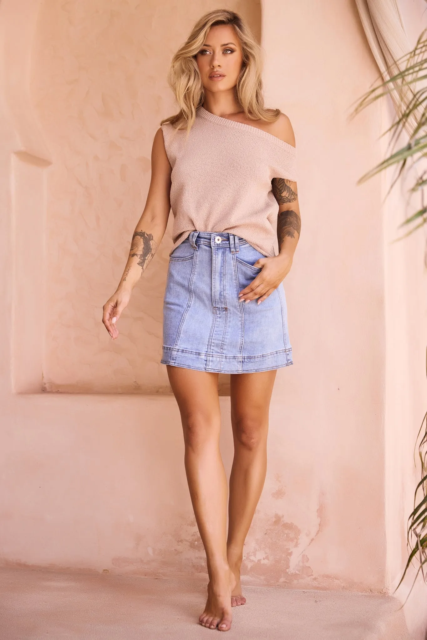 More Is More Denim Mini Skirt - Washed Blue