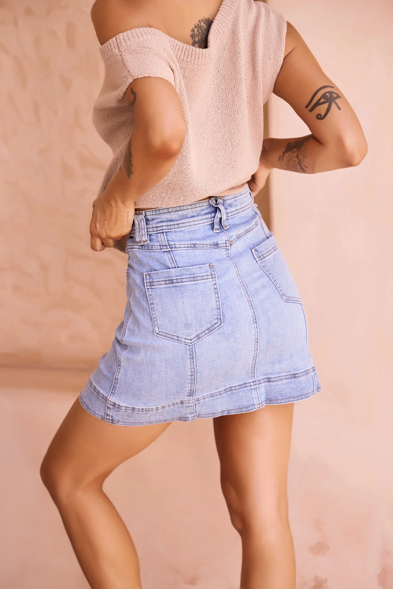 More Is More Denim Mini Skirt - Washed Blue