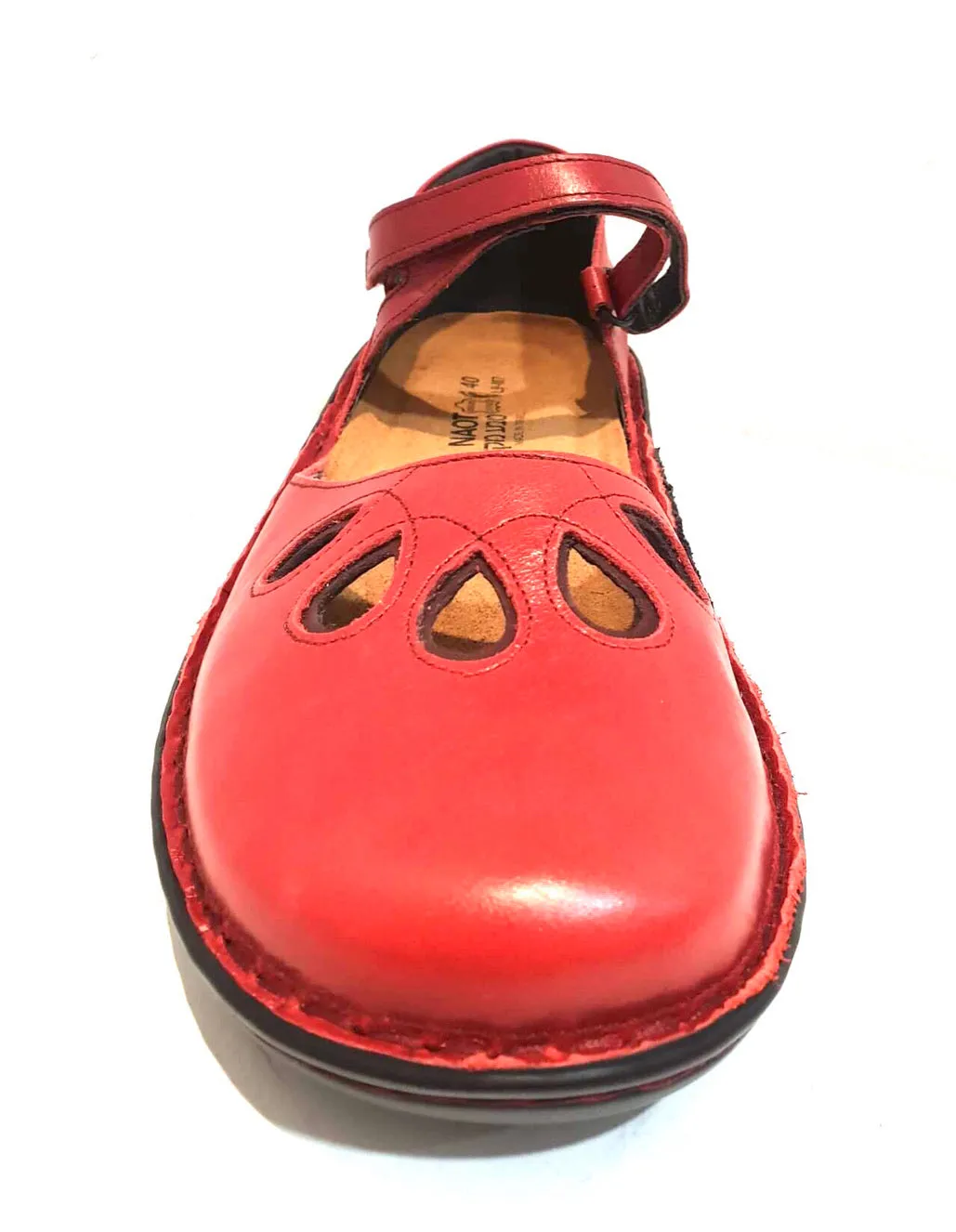 Naot Motiff Poppy Red Leather Mary Jane Velcro Made In Israel