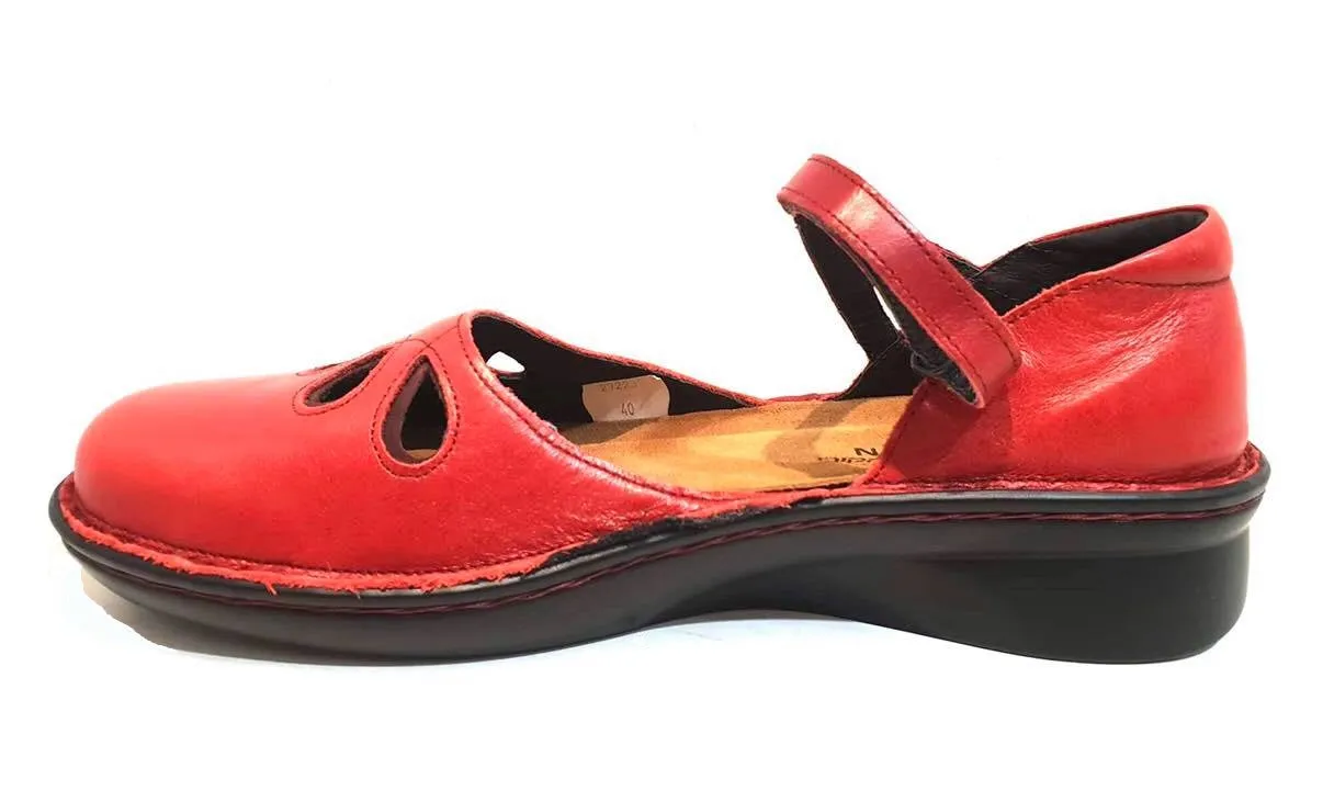Naot Motiff Poppy Red Leather Mary Jane Velcro Made In Israel