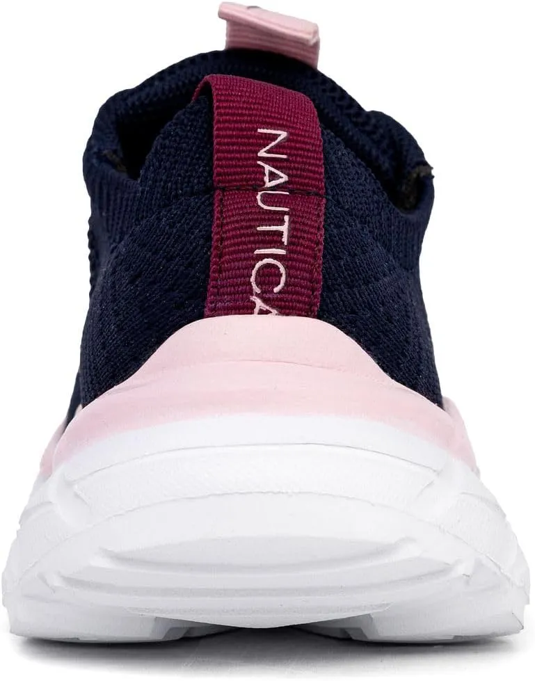Nautica Girls Toddler Knit Slip-On Sneakers with Max Comfort Sole, Bungee Closure, Tennis Running Shoes for School and Play (Toddler/Little Kid)