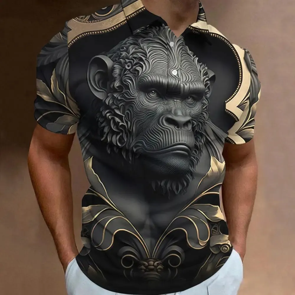 New 3d Animal Print Polo Shirt For Men Retro MenS Polo T-Shirt Street Fashion Men Clothing Oversized Loose Golf Sweatshirt Top