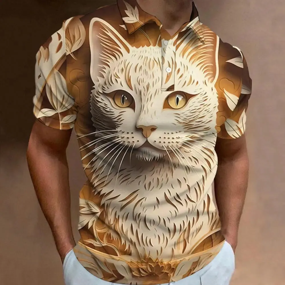 New 3d Animal Print Polo Shirt For Men Retro MenS Polo T-Shirt Street Fashion Men Clothing Oversized Loose Golf Sweatshirt Top
