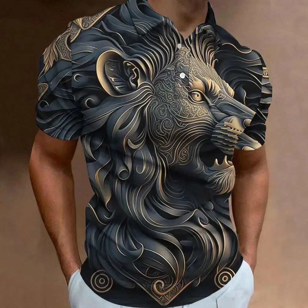 New 3d Animal Print Polo Shirt For Men Retro MenS Polo T-Shirt Street Fashion Men Clothing Oversized Loose Golf Sweatshirt Top