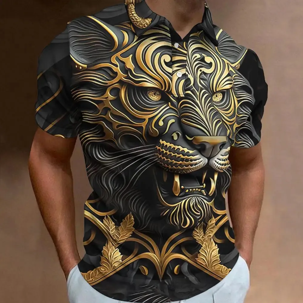 New 3d Animal Print Polo Shirt For Men Retro MenS Polo T-Shirt Street Fashion Men Clothing Oversized Loose Golf Sweatshirt Top