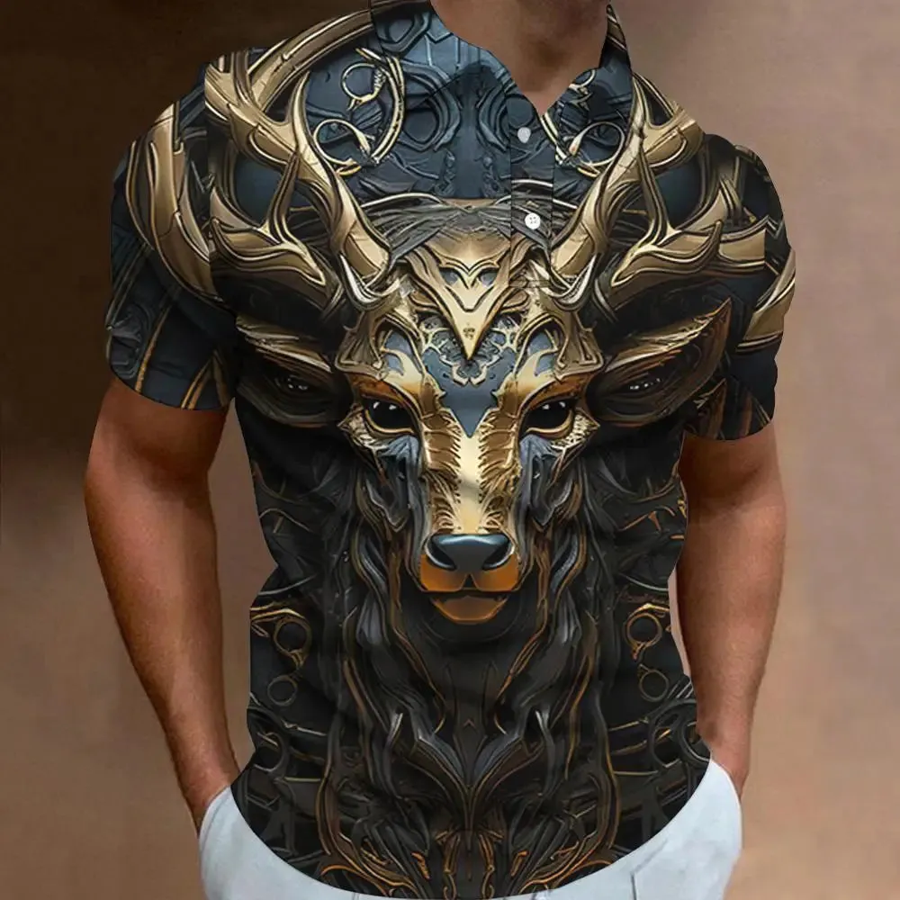 New 3d Animal Print Polo Shirt For Men Retro MenS Polo T-Shirt Street Fashion Men Clothing Oversized Loose Golf Sweatshirt Top