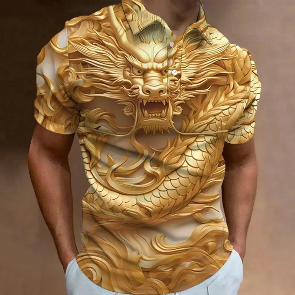 New 3d Animal Print Polo Shirt For Men Retro MenS Polo T-Shirt Street Fashion Men Clothing Oversized Loose Golf Sweatshirt Top