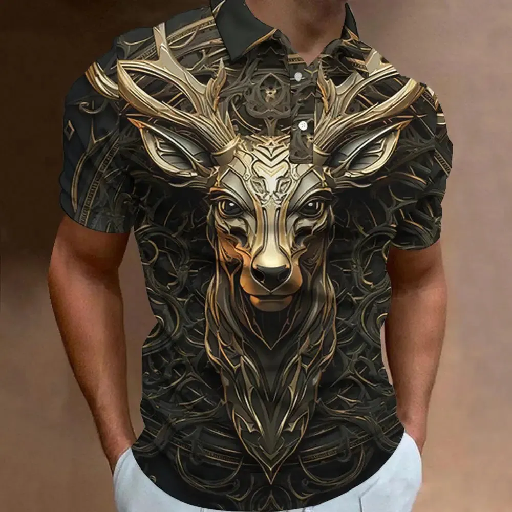 New 3d Animal Print Polo Shirt For Men Retro MenS Polo T-Shirt Street Fashion Men Clothing Oversized Loose Golf Sweatshirt Top
