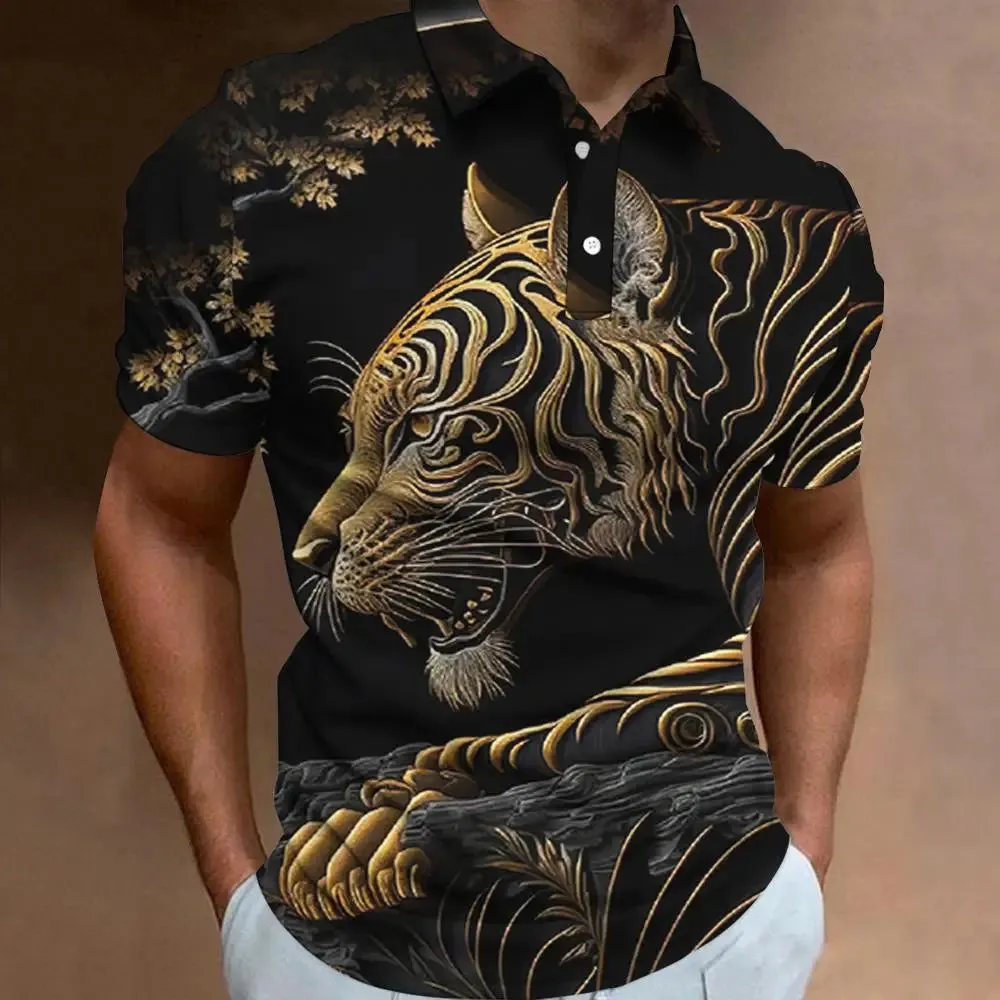 New 3d Animal Print Polo Shirt For Men Retro MenS Polo T-Shirt Street Fashion Men Clothing Oversized Loose Golf Sweatshirt Top