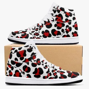 New Black & Red Leopard Print High-Top Leather Shoes