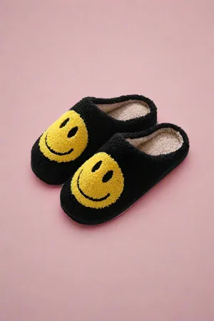 *NEW* Smiley Face Cozy Slippers | Black