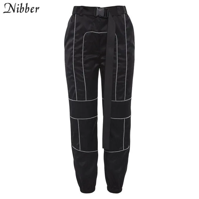 Nibber spring Reflective cargo pants women Casual harem pants 2020 hot black Sweatpants ladies wild Belt decoration Active Wear