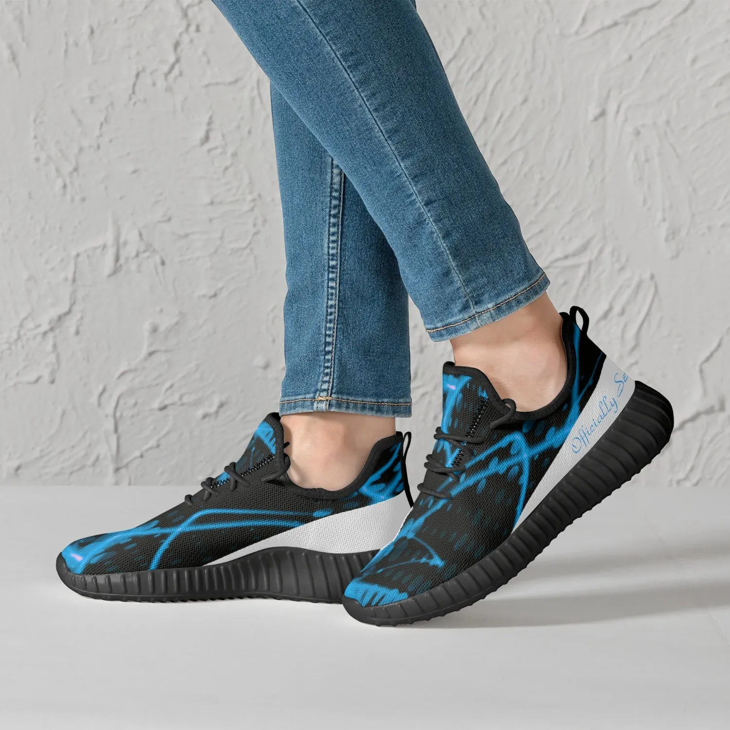 Officially Sexy Baby Blue & White Laser Print Mesh Knit Sneakers - With White or Black Sole