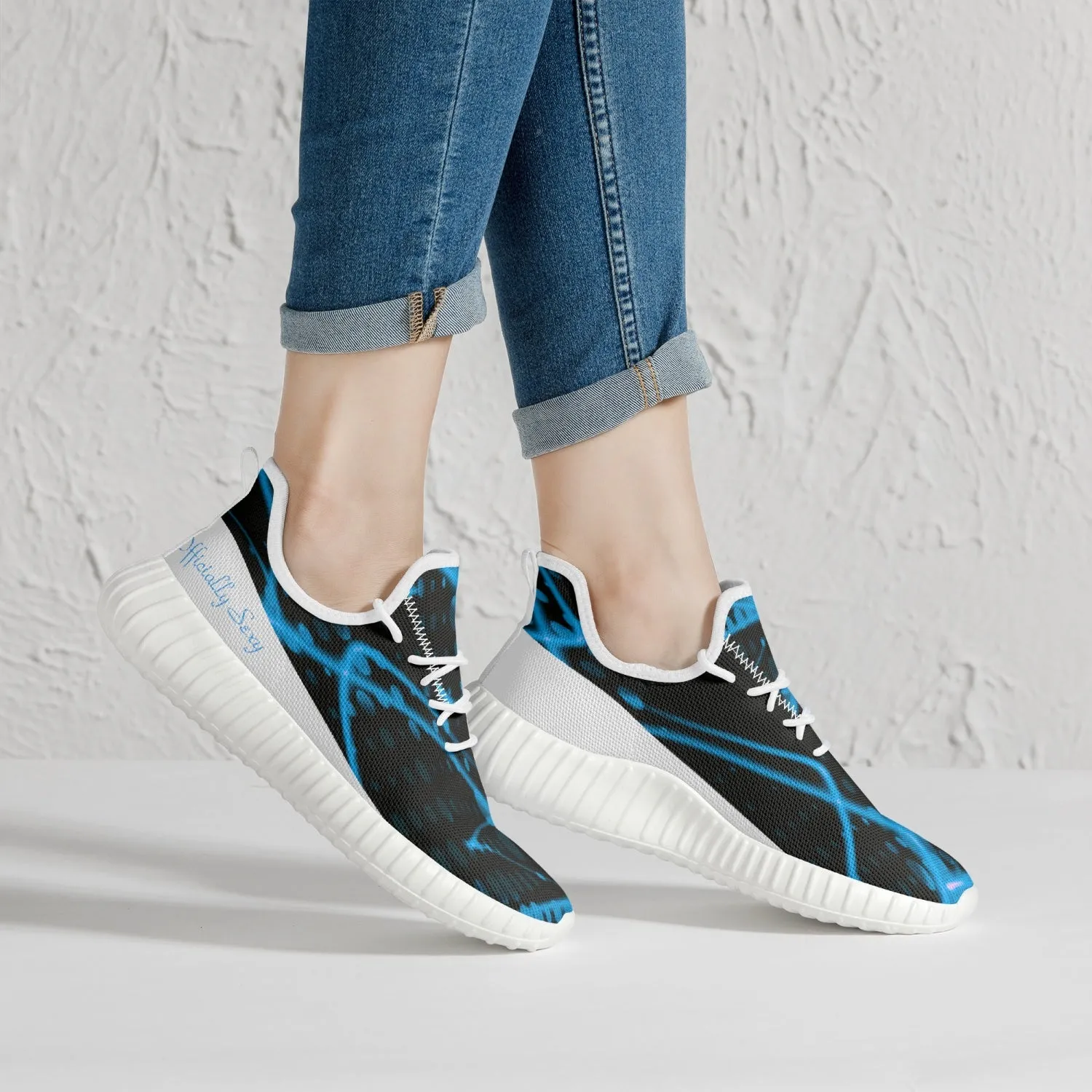 Officially Sexy Baby Blue & White Laser Print Mesh Knit Sneakers - With White or Black Sole