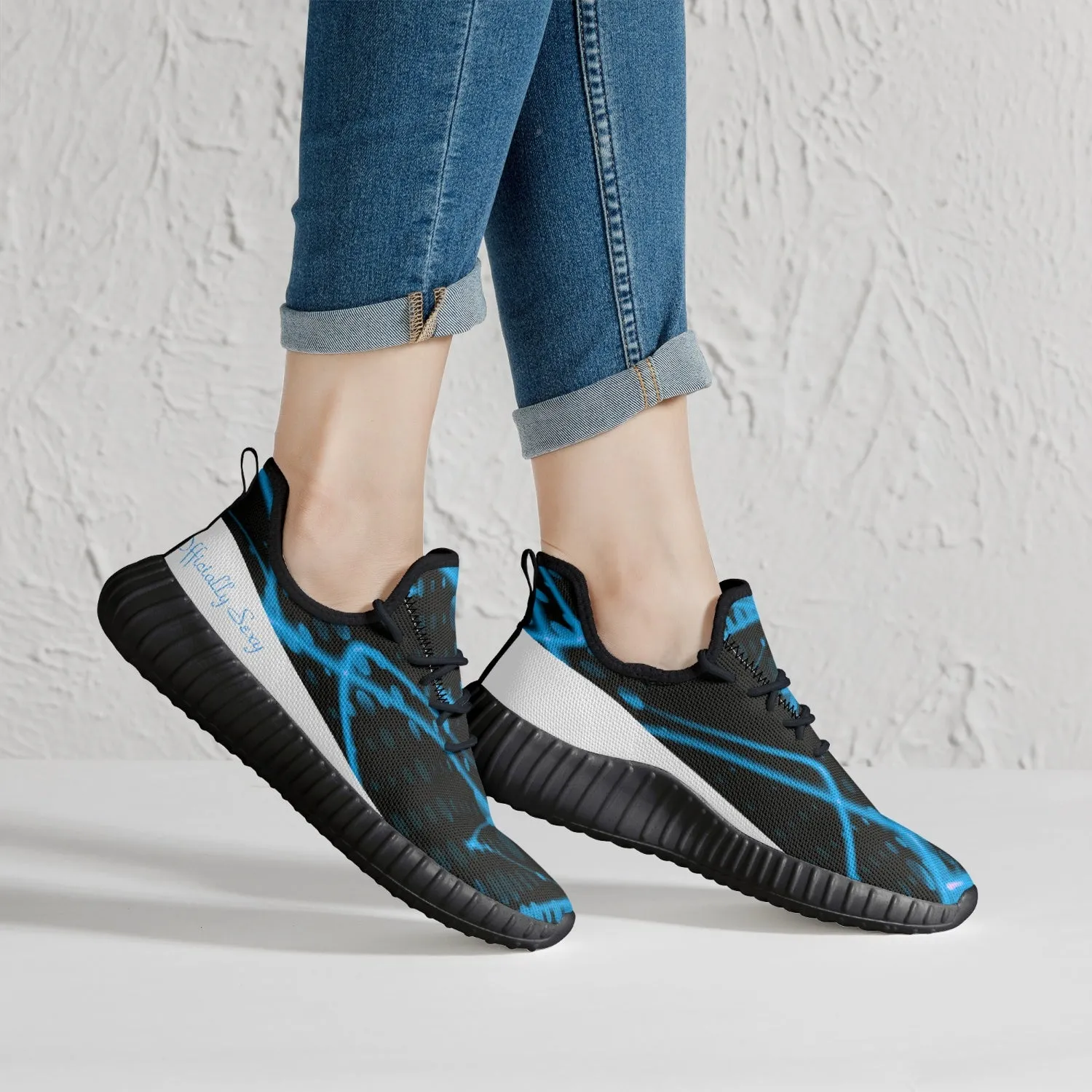 Officially Sexy Baby Blue & White Laser Print Mesh Knit Sneakers - With White or Black Sole