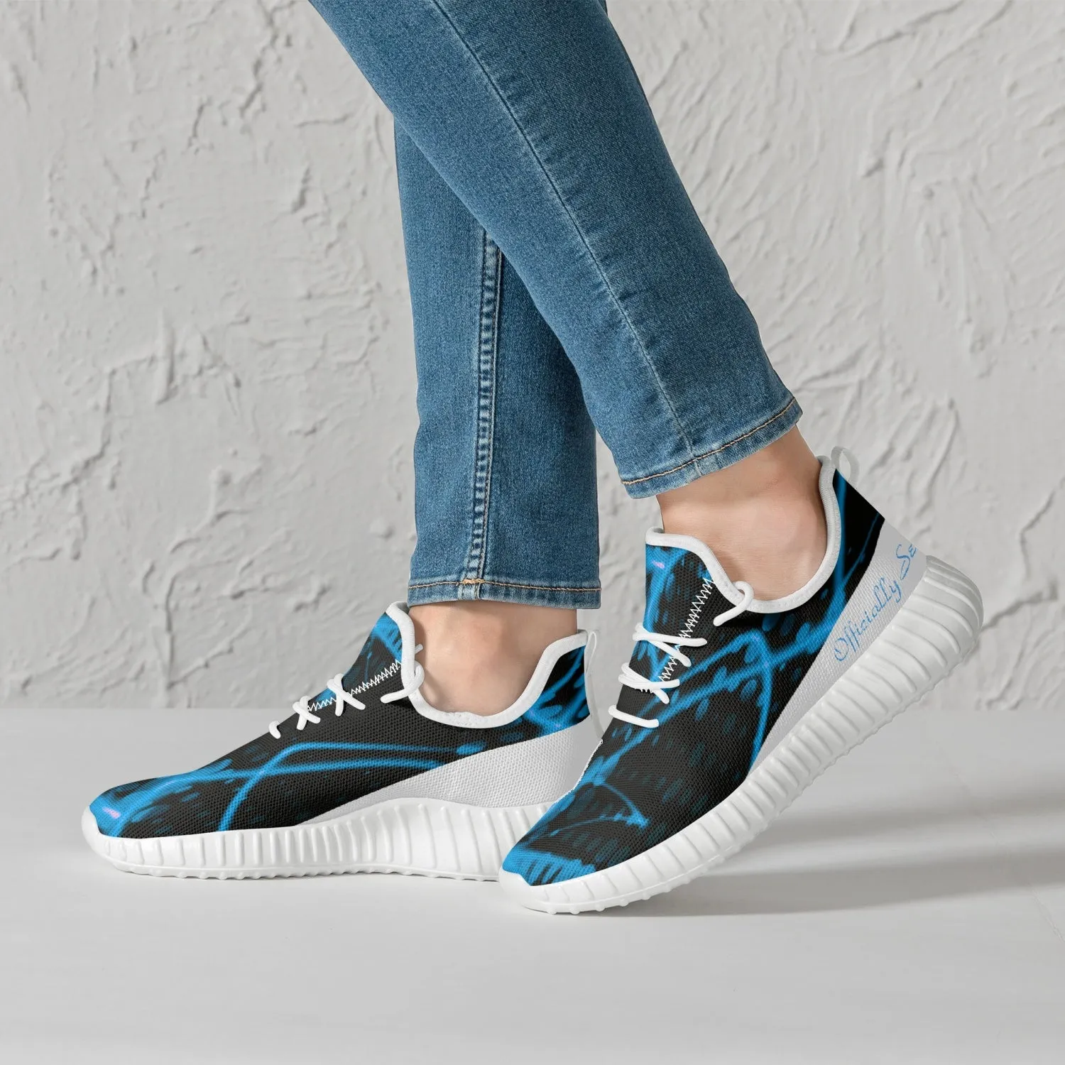 Officially Sexy Baby Blue & White Laser Print Mesh Knit Sneakers - With White or Black Sole